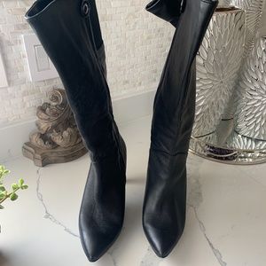Wide-Calf Black Leather Boots